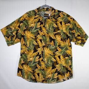 Panhandle Slim Hawaiian Shirt Men Large Black Green Cotton Camp Button-Up